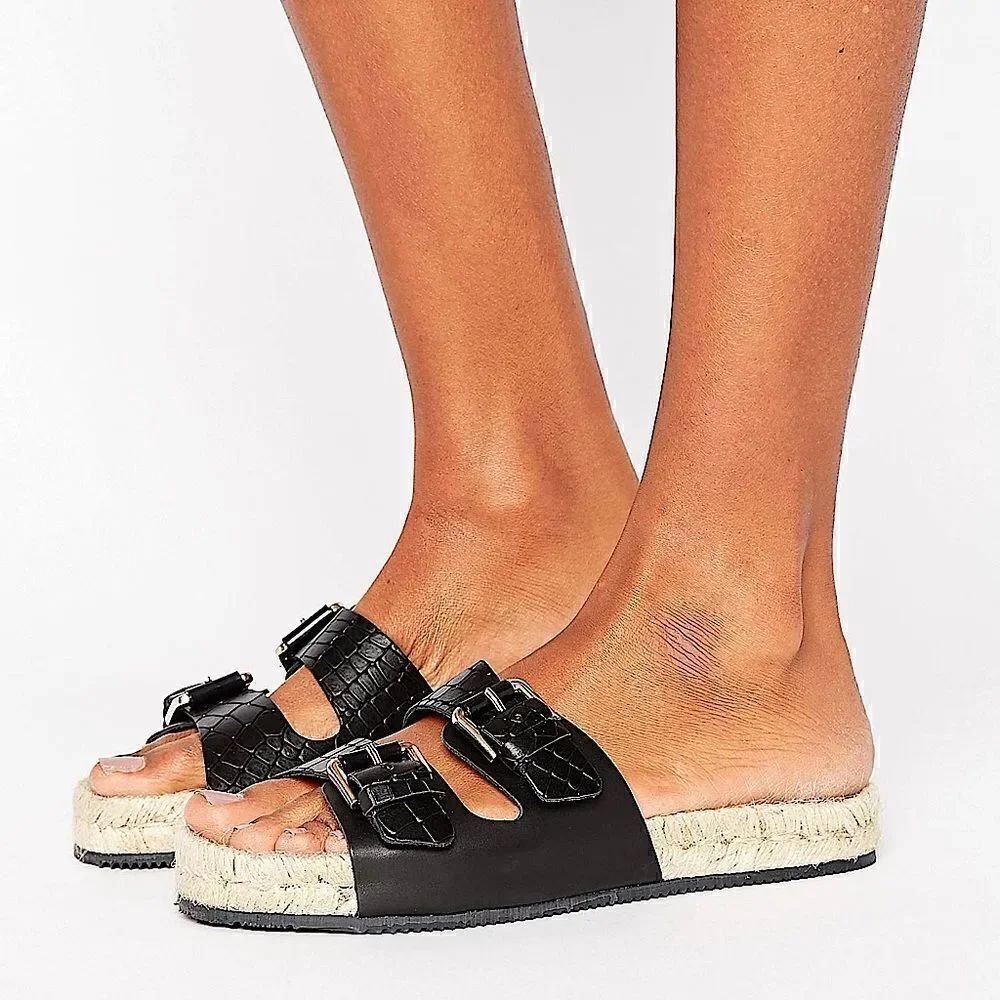 ALDO Buckle Black Sandal with Espadrille Sole NWT